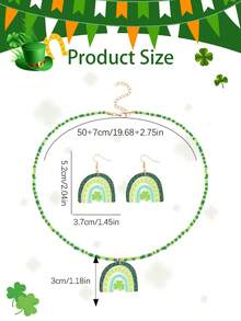 Conjunto de joyas hechas a mano para el Día de San Patricio, accesorios casuales para fiestas con arcoíris de acrílico y trébol de dibujos animados - Multicolor - Ver 7
