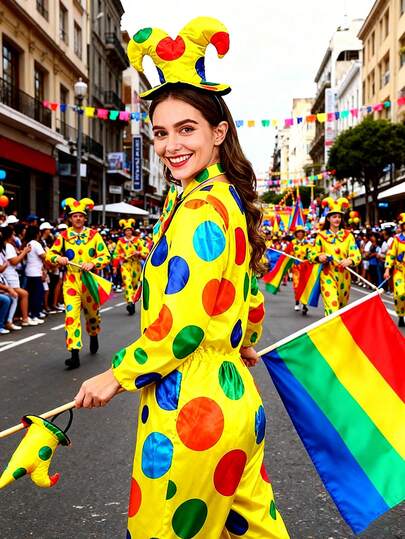 Colorful Polka Dot Clown Costume Series: Including Exaggerated Bow Ties, Fun Hats And Other Accessories, Creating Eye-Catching, Joyful And Quirky Styles For Parties And Stage Performances