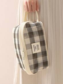 1个格子网眼旅行洗漱包，复古清新风格，高品质多功能透明网眼收纳袋，可爱钱包式整理包，便携式化妆包，带拉链的纸巾盒，女性卫生用品收纳包，多隔层可收纳口红、迷你化妆刷、护肤品等 - 彩色 - 查看 6