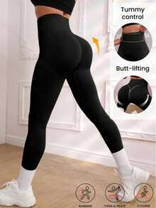 女士无缝运动紧身裤，修身款，轻薄，白色，适合户外运动和日常穿着，秋冬季 - 黑色 - 查看 2