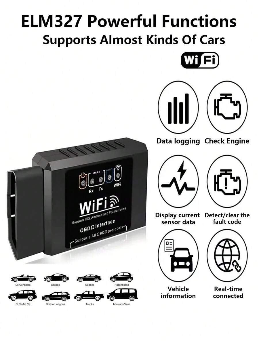 OBD2 Car Diagnostic Tool, Automotive OBDII OBD 2 OBD II ELM 327 V1.5 WIFI Fault Code Reader Diagnostic Tool, Clear Engine Fault Light - Diagnose 3000 Car Fault Codes, Auto Parts
