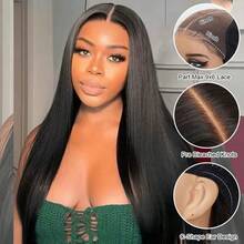 13x6 13x4 HD Lace Front Wig Human Blended Hair Straight 34Inch - 200% Density Pre-Plucked Glueless Lace Frontal For Women, Natural Black Color & Transparent HD Lace, No Glue & Ready To Wear - Natural & Black - View 6