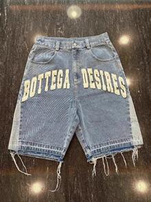 Vintage street denim shorts personalidad graffiti estampado casual suelto hacer viejos pantalones lavados - Azul - Ver 1