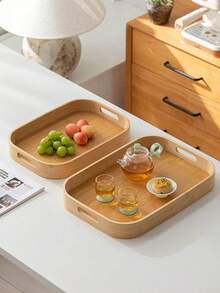 1pc Handled Serving Platter, Suitable For Serving Food, Snacks, Beverages, Sushi, Steak, Pizza, Desserts, Cakes, Breads, Breakfast, Coffee, Tea, Cold Dishes - Yellow - View 6