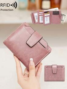 Women Fashion Multifunctional Oil-Waxed Leather Wallet Small Compact RFID Blocking Bifold Credit Card Case Purse With Zipper Pocket & Detachable ID Windows | Small, Compact, RFID Blocking, Zipper Pocket, Small, Compact - Multicolor - View 14