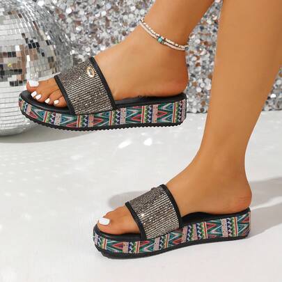 2026夏季新款亮片厚底女式拖鞋，增高厚底凉鞋，适合日常穿着、度假、轻度通勤、室内/室外，百搭休闲装和连衣裙。