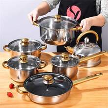 2026 New 18-Piece Stainless Steel Cookware Set| All-In-One Kitchen Pots & Pans Combo With Frying Pan, Soup Pot, Milk Pot & Whistling Kettle| Durable, Heat-Resistant Cookware For Home Cooking & Family Meals,Pink - Hồng - Xem 6