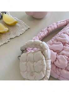 迷你褶皱云朵包 时尚百搭零钱包 耳机包 秋冬挂件小包 - 白色 - 查看 5