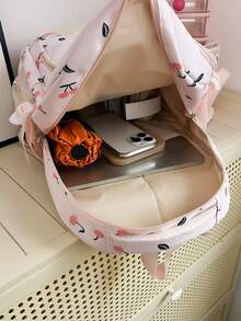 Set de 3 piezas de estilo escolar casual con estampado de cereza, que incluye mochila, bolso bandolera y estuche para lápices, con compartimento para portátil, correas ajustables, mochila de gran capacidad y múltiples bolsillos para uso escolar/diario/vacaciones/viajes/vuelta al cole, adecuado para mujeres/niñas/adolescentes/estudiantes universitarios/graduados - Rosa - Ver 6
