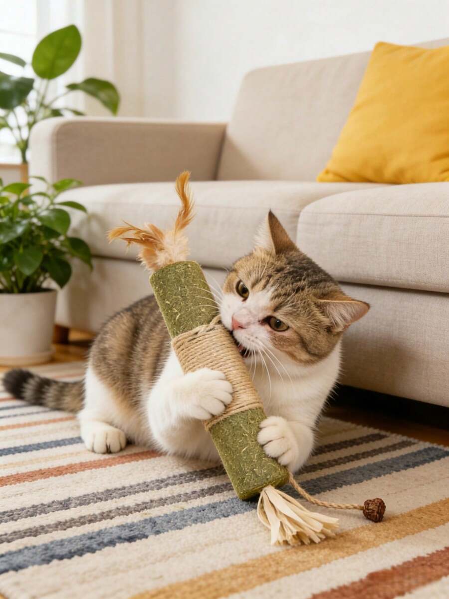 1根麻绳包裹的猫薄荷棒：互动宠物咀嚼玩具 - 彩色 - 查看 1