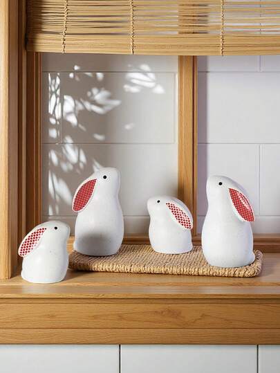 1个/2个可爱复活节彩色兔子雕像 - 有趣的草帽兔子摆件，复活节家居桌面3D装饰，陶瓷艺术品，复活节礼物，节日派对道具