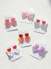 1 Pair Heart & XO Doodle Acrylic Pendant Earrings For Women, Romantic Gift For Date, Wedding, Party - Multicolor - View 3
