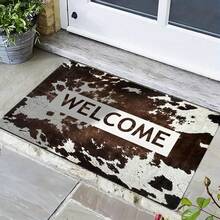 Western Cowboy Cow Texture "Welcome" Font Floor Mat Welcome Door Mat Featuring Suitable All Seasons  Suitable Kitchens  Bathrooms Laundry Rooms  Corridors Balconies Outdoor Indoor Balcony Doors Entrance Floor Mats Halloween Christmas Graduation - Multicolor - View 5