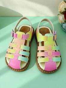 2026 Limited Edition Gradient Color Toddler Soft Bottom Walking Shoes For Girls 3-12 Years Old, Pink, Yellow, Green, Blue, Rainbow Gradient, Starry Sky Gradient, Hollow Design, Breathable Mesh, Protective Toe, Non-Slip Durable Sole, Adjustable Metal Buckle Heel Strap, Flat, Energetic Sweet Cool Dreamy Gradient Color Sandals, Closed-Toe Flat Fashion Shoes, Suitable For Birthday Party, Amusement Park, Summer Outings - Multicolor - View 4
