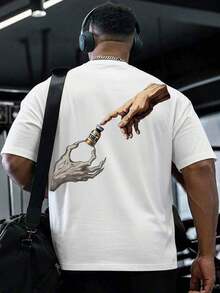 Oversized T-Shirt For Gym Streetwear, Trenbolone Print, GYM RAT, Premium Fabric, Comfort, Adam's Hand Design, High Quality, Workout, Running, Juice - 白色 - 查看 2