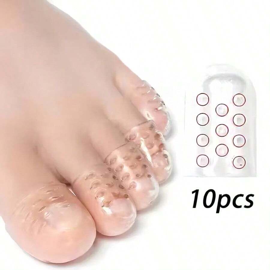 10pcs Gel Toe Caps, Anti-Friction Toe Protectors, Breathable Toe Sleeves, Finger Covers For Foot And Hand Care - Transparent - View 1