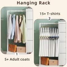 Dresser With Hanging Rack 4 Drawers Small Closet For Bedroom Reversible Fabric Chest Of Drawers With Clothes Rack Tall Storage Tower Sturdy Frame White 43.5''H - White+30D X 76W X 110.5H cm (4 Drawers) - View 5