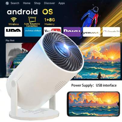 4K Smart Projektor, unterstützt WLAN & Wireless 5.0, Betriebssystem, 180° drehbarer Bildschirm Stereo, kompaktes Design geeignet für Heimkino, Gaming, Outdoor-Filmvorführungen, kompatibel mit Smartphone/TV-Ständer/Laptop/Ultra-HD-Anzeige