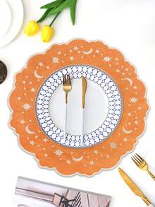 1/2/4件装刺绣布艺节日餐垫，适合婚礼派对餐桌装饰，简约优雅的欧式风格布艺桌布，星月图案餐垫 - 彩色 - 查看 7