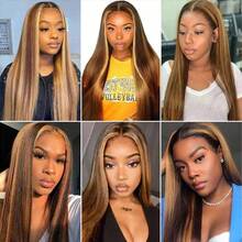 Wear And Go Glueless Wig Straight Human Blended Hair 200 Density 5x5 HD Lace Closure Pre Plucked Pre Cut For Women Human Frontal Hair 13x4 13x6 HD Lace Front #4/27 Honey Blonde Ombre Highlight - SP4/27 - View 9