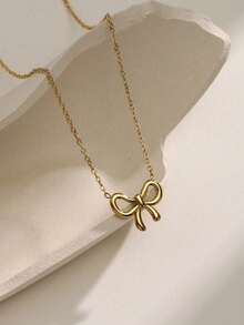 VJS 1pc Minimalist Bow Tie Necklace, Fashion Jewelry For Women - Necklace - View 2