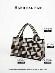 1pc Black & White Striped Minimalist Lightweight Foldable Open-Top Tote Bag, Fashionable For Outings, Commuting, Photography, Suitable For All Seasons - Multicolor - View 2