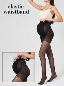 1 pieza Leggings de maternidad, Soporte ajustable para el vientre, Negro, Elástico y cómodo, Adecuado para ir al trabajo y uso casual, 10-25°C Primavera/Otoño - Multicolor - Ver 4