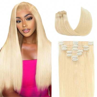 613 Blonde Clip In Hair Extensions Human Hair Double Weft Clip In Brazilian Remy Human Hair Extensions 8pcs Per Set With 18 Clips 14-28 Inch