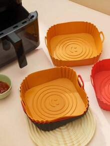 1pc /3pcs Foldable & Reusable Silicone Air Fryer Liner, Non-Stick Baking Mat For Air Fryer & Baking Tray - Multicolor - View 4