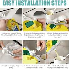 10 Clips Sellador para Bolsas de Alimentos con Tapa y Boquilla - Cierre Hermético Reutilizable para Mantener Frescura y Verter Fácilmente,40807692 - Neblina azul - Ver 6