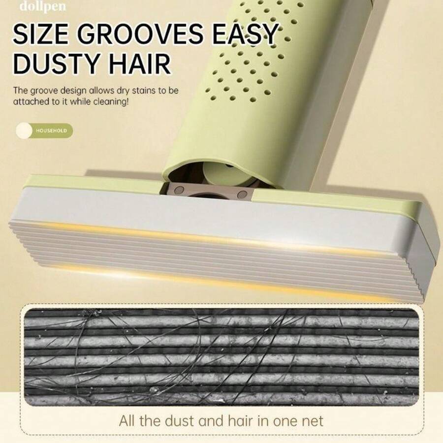 Miniaturowy mop kolodionowy, składany, obrotowy mop bez użycia rąk, chłonny mop. - Zielony - Zobacz 1