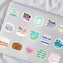56pcs Western Mythology Inspirational Quotes Minimalist Positive Energy Sticker Set, Suitable For Scrapbooking, Diaries, Notebooks, Laptops, Water Bottles, Cars, Faith-Based Designs With Uplifting Messages, Great Gift - Multicolor - View 6