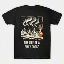 Camiseta de meme divertida y moderna con la cita de animal divertido "La vida de un ganso tonto" para hombres y mujeres, 100% algodón, camisetas y tops 1014-2 - Negro - Ver 1