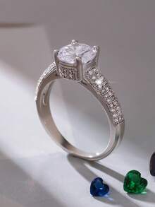 1pc Women's Elegant Sparkling Round Cubic Zirconia Ring, Suitable As Decorative Ring, Wedding Ring, Engagement Ring, Valentine's Day Gift, Christmas Gift, New Year Gift - Silver - View 2