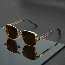 1 par de gafas con diseño de doble puente de marco grande, marco de metal, lentes de alta calidad, gafas de moda unisex - Multicolor - Ver 2