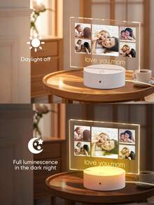 1pc Customized Music LED Night Light, Customized LED Music Plaque With Picture And Wooden Base, Personalized Acrylic Plaque With Song, Customized Picture & Song Light, Music Photo Plaque Gift, Illuminated Music Plaque, Valentine's Day Gift, Couple Gift, Wedding Anniversary Gift, Housewarming Gift, Gift For Boyfriend/Her/Wife/Husband - Family 5 Pictures - View 3