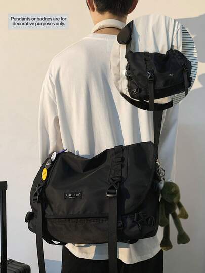 Bolso bandolera multifuncional para estudiantes de secundaria y universidad, bolso casual con hebilla, decoración con gráficos de letras y monedero, mochila escolar, para universidad, uso al aire libre, Navidad, hombres, estudiantes, universidad, bolso para portátil, vacaciones de invierno, bolso lateral, bolso de viaje, artículos esenciales de vacaciones, bolso de camping, bolso bandolera para volver al colegio, bolso de hombro, bolso cruzado, útiles escolares de primavera, bolso escolar, bolso universitario, bolsa para libros