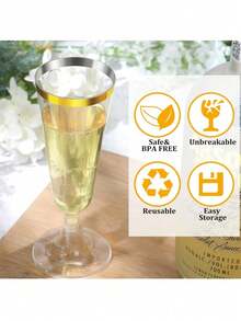 50只/25只/10只装 高级可重复使用香槟杯 透明金/银边银色香槟杯、鸡尾酒杯、派对杯、祝酒杯，饰以金色细纹，适合野餐、婚礼派对等场合 - 藍色 - 查看 11