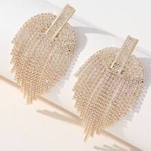 1 Pair Rhinestone Encrusted Claw Chain Earrings, New Fashionable & Minimalist Design - Yellow Gold - View 2