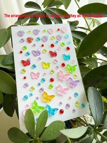 1pc Colorful 3D Glitter Rhinestone Sticker, Suitable For Carnival, Music Festival, Wedding Season, Dance Performance, DIY, Bridal Bridesmaid Face Jewelry Sticker, Colorful Butterfly Princess, 3D Butterfly, Flat Colorful Butterfly, Colorful Water Drop Rhinestone - Multicolor - View 2