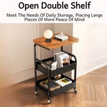3 Tier Rolling Cart, Metal Utility Cart With Wooden Table Top & Storage Rack, Side Table With Storage,Rolling Carts, Versatile Floor-Standing Shelf With 4 Heavy-Duty 360° Swivel Casters,Storage Cart  For Kitchen, Bathroom, Office - White - View 10