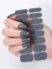16 Pcs Grey Glitter Nail Wraps, Laser Nail Strips, Easy To Apply, Perfect For Women's Daily Casual Home DIY Nail Art Stickers. - Grey - View 4