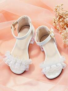 1 đôi sandal cao gót thời trang cho trẻ em, sandal cao gót thanh lịch cho bé gái với viền ren, thiết kế khóa điều chỉnh, phù hợp cho đi chơi hàng ngày, dự tiệc cưới, du lịch mùa hè. - trắng - Xem 6