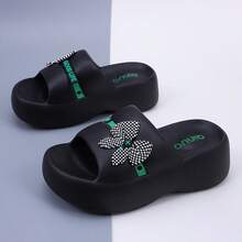 女士厚底拖鞋，2025夏季新款户外时尚欧美沙滩舒适拖鞋，时尚厚底拖鞋，舒适室内/室外浴室拖鞋，适合个子矮的人 - 黑色 - 查看 2