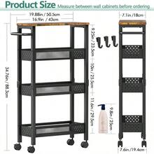 Utility Slim Storage Cart With Wheels, 4 Tier Small Rolling Cart With Wood Top, Metal Kitchen Bathroom Laundry Room Organization Trolley With Handle For Narrow Space – Black - màu đen - Xem 6