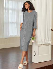 Zipper Robes For Women Ribbed Knit Bathrobe Lightweight Full Length Loungewear With Pockets S-3XL - 彩色 - 查看 4