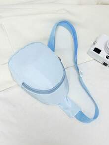 1PC Girl Boy Nylon Zipper Close Cute Crown Letter Pattern Chest Bag, Suitable For Everyday Use - Blue - View 4