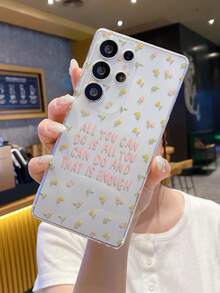 1pc Floral & Letter Pattern Transparent Soft TPU Phone Case, Anti-Scratch Anti-Fingerprint Protective Cover With Precise Camera Cutout, Compatible With Samsung, Nothing, Pixel, INFINIX, Redmi - Multicolor - View 8