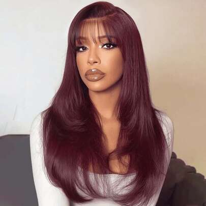 Cherry 99j 刘海 4x4 直发真人发假发，无需胶水即可佩戴，带飘逸刘海，无需胶水即可佩戴，Remy 直发真人发，隐形结