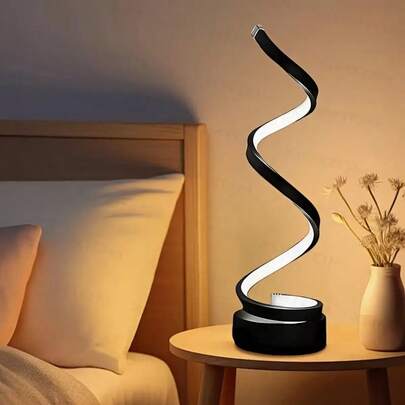 1个白色/黑色现代螺旋LED灯，3种色温可调，USB供电 - 适用于卧室床头、书桌装饰照明和节日派对装饰
